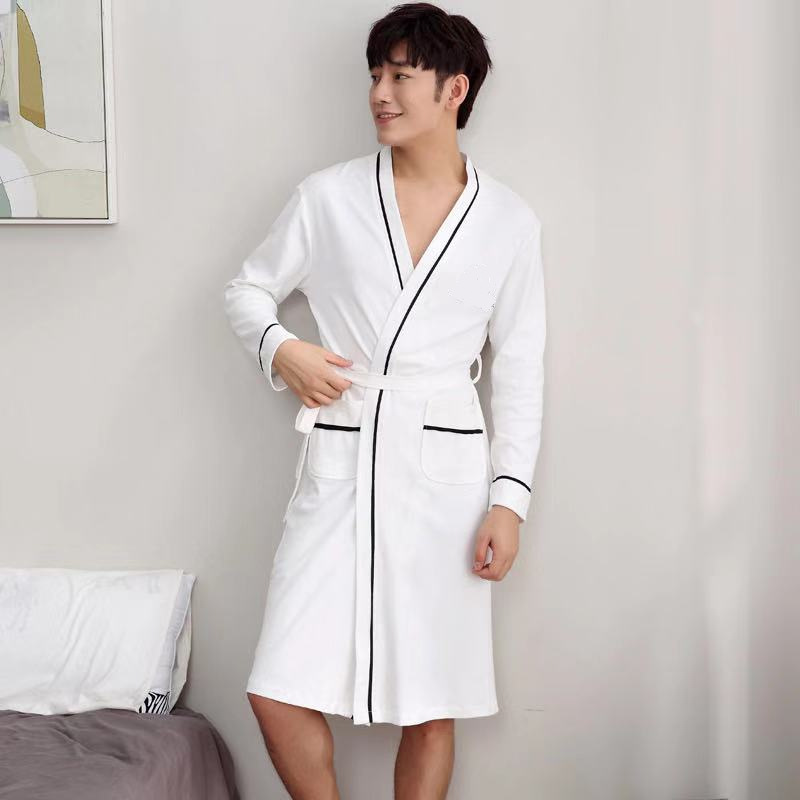 Camisón de algodón de primavera y verano de los hombres de manga corta Albornoz de primavera y otoño camisón pijamas de los hombres ropa de casa grande