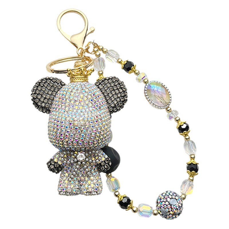 Creativo panda de diamantes a juego con cabeza grande, llavero de oso, cadena de cuentas personalizada, bolso de oso, colgante de bolso, colgante de coche, mujer