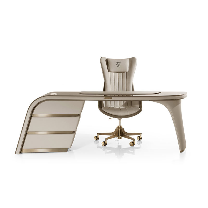 意式極簡輕奢高級感設計師款書桌侘寂風現代時尚辦公桌寫字檯高定