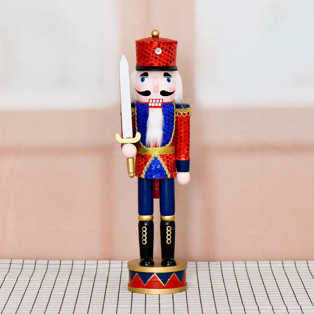 36cm cascanueces soldados marionetas hombre azul rojo sequinilla stand tambor decoración para el hogar artesanía de Navidad