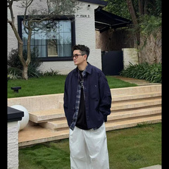 秋季痞帅潮流假两件翻领衬衫男士时尚设计感宽松百搭休闲夹克外套