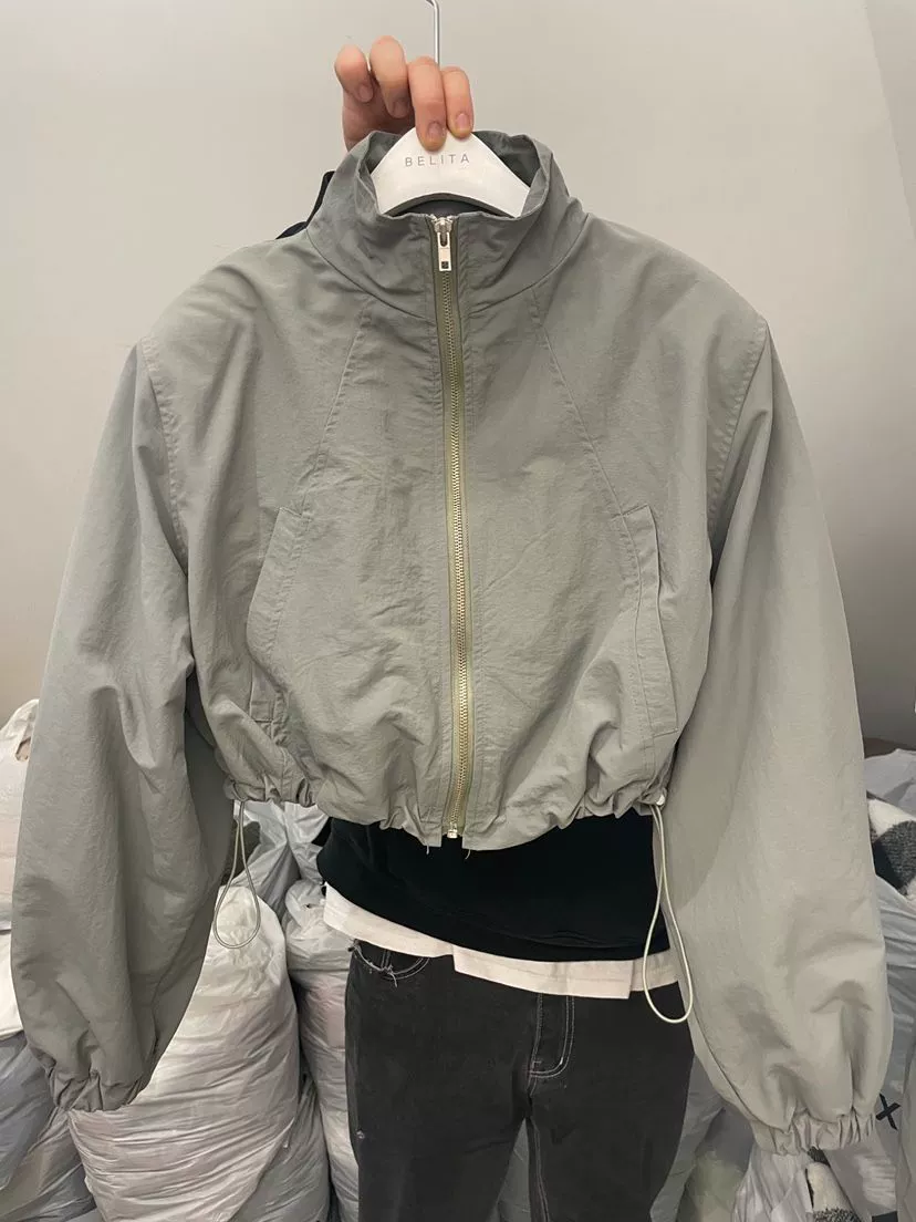 Lightweight sun‑protection zip jacket, short cropped cut, drawstring hem, S–XL
