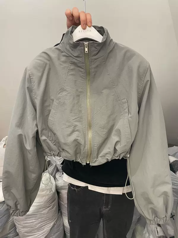 Lightweight sun‑protection zip jacket, short cropped cut, drawstring hem, S–XL