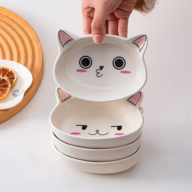 Creativo gatos de cerámica adorable modelado platos de frutas ensalada frías nueces platos cubiertos al por mayor