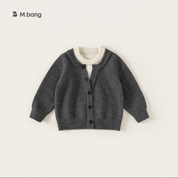 Bangxuan Children's Clothing Simple Spring and Autumn Pullover Knit Sweater for Kids Long-Sleeve Faux Two-Piece Boys' Sweater