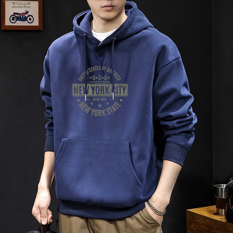 American sweater masculino primavera y otoño marca de moda suelta letras retro impresión con sombrero estilo de puerto amplio abrigo casual superior