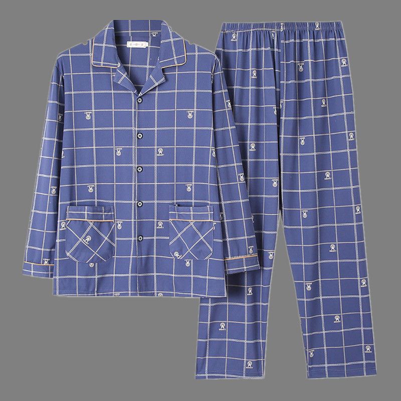 100% algodón pijamas de los hombres de primavera y otoño de manga larga traje de dos piezas más el tamaño suelto de la Juventud de los hombres homewear Delgado
