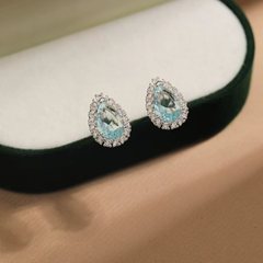 水滴海蓝锆石耳钉女S925银针小众设计感耳环2025年新款轻奢耳饰