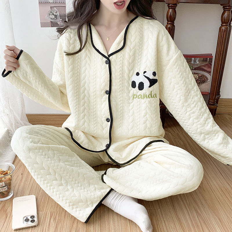 空气棉睡衣女2023秋冬季开衫长袖加肥大码220斤胖M家居服韩版保暖