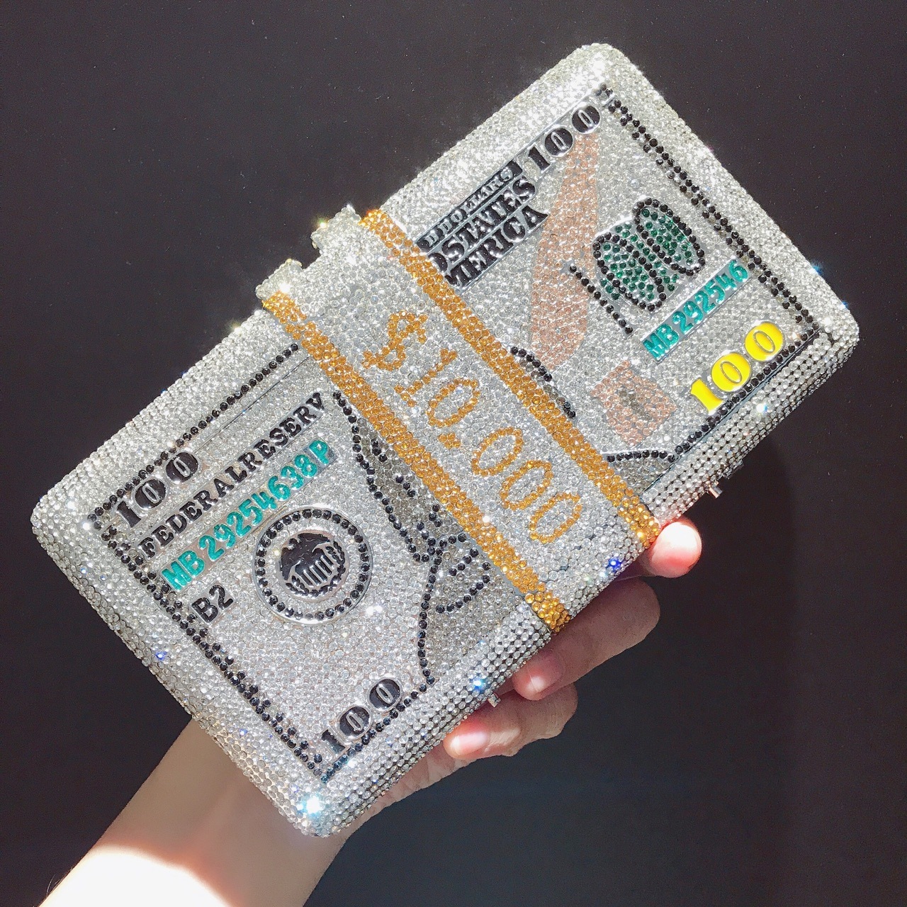 2021 bolsas de cena con diamantes en forma de dólar transfronteriza, bolsas horizontales de diamantes completas de estilo europeo y americano, bolsas de mujer cuadradas de diamantes