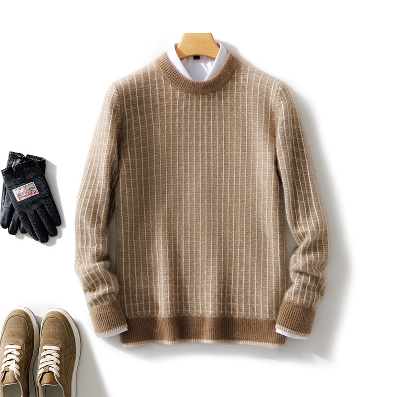 Two-tone keep warm woolen fashionable knitted base sweater with a…