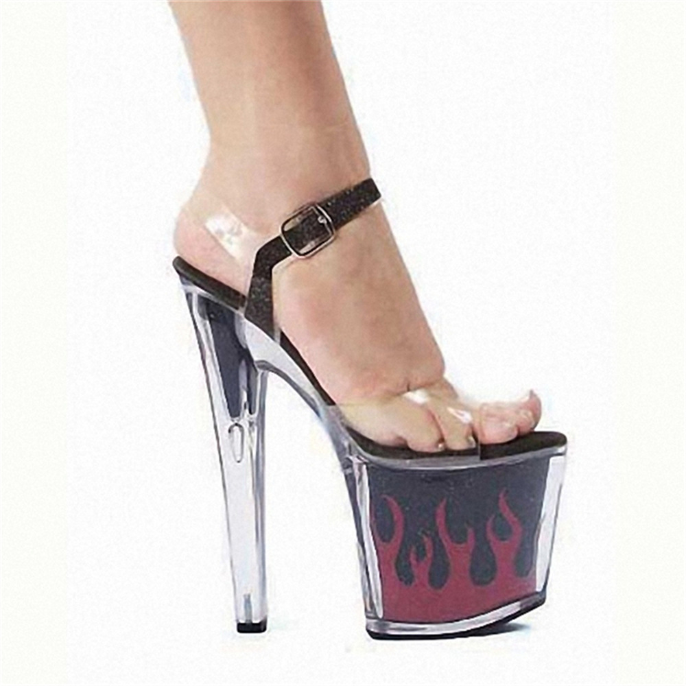 20cm una palabra con sandalias negras transparentes para mujeres nuevas vestiduras de verano de moda universal tacones delgados zapatos de nicho