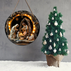 現物クリスマス祝日装飾品木製イエス誕生標識クリスマスツリーペンダント木製イエス洗礼看板