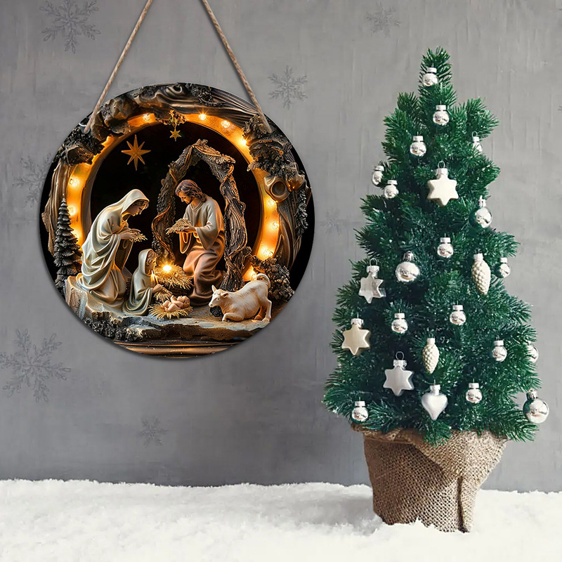 現物クリスマス祝日装飾品木製イエス誕生標識クリスマスツリーペンダント木製イエス洗礼看板|undefined