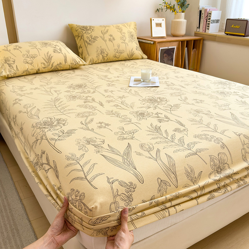 Funda de cama cepillada de algodón cubierta protectora de colchón de una sola pieza 2024 nueva funda de cama impresa para una sola persona para todas las estaciones