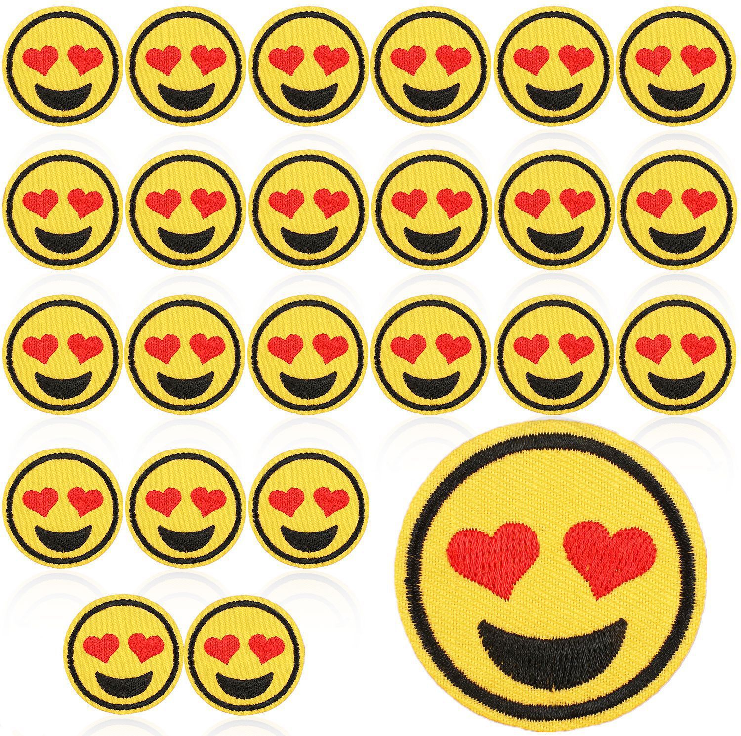 棉色2026卡通笑脸补丁贴电脑刺绣布贴黄色表情刺绣贴衣服装饰绣花