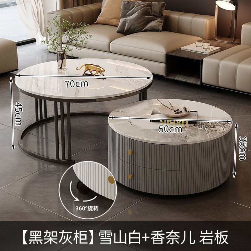 Cream Italia tabla de roca retráctil mesa de té lujosa moderna combinación simple sala de estar pequeña casa mesa redonda