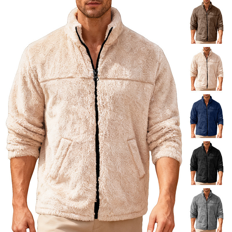 Cross-Border European and American Amazon Casual Sports Zipper Design Stand Collar Jacket Soft Couple's Loose Polar Fleece Jacket