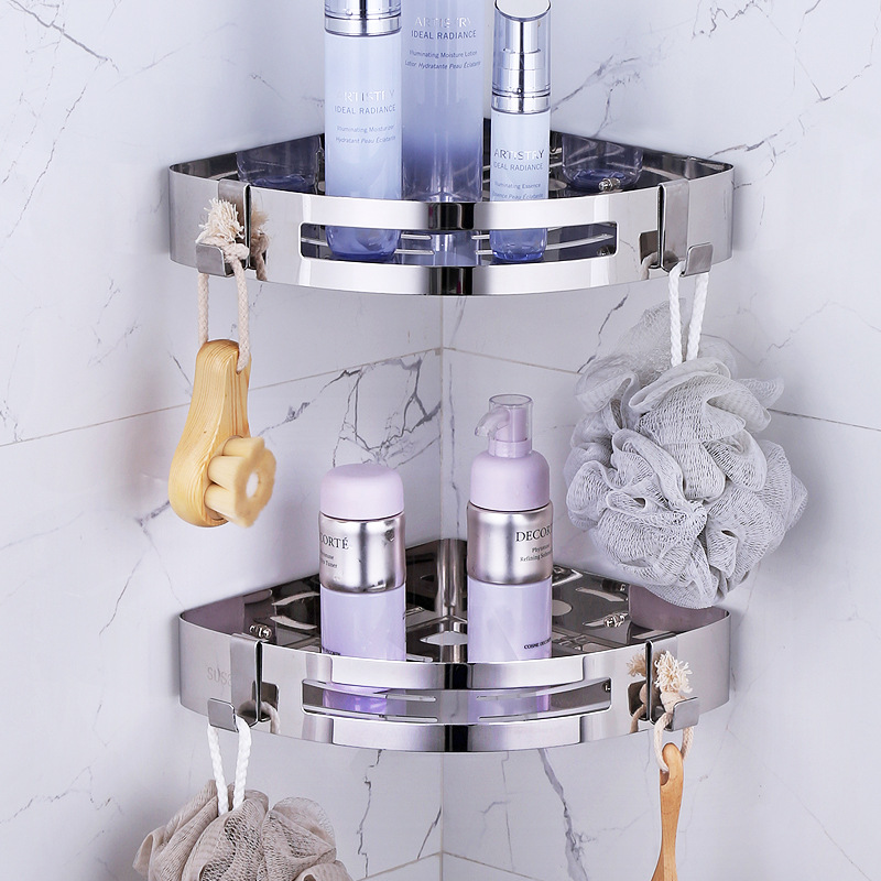 Toilet Corner Frame Wall 304 Stainless Steel Bathroom Storage Rack Tripod Wall Hanging Punch-free Toilet Storage