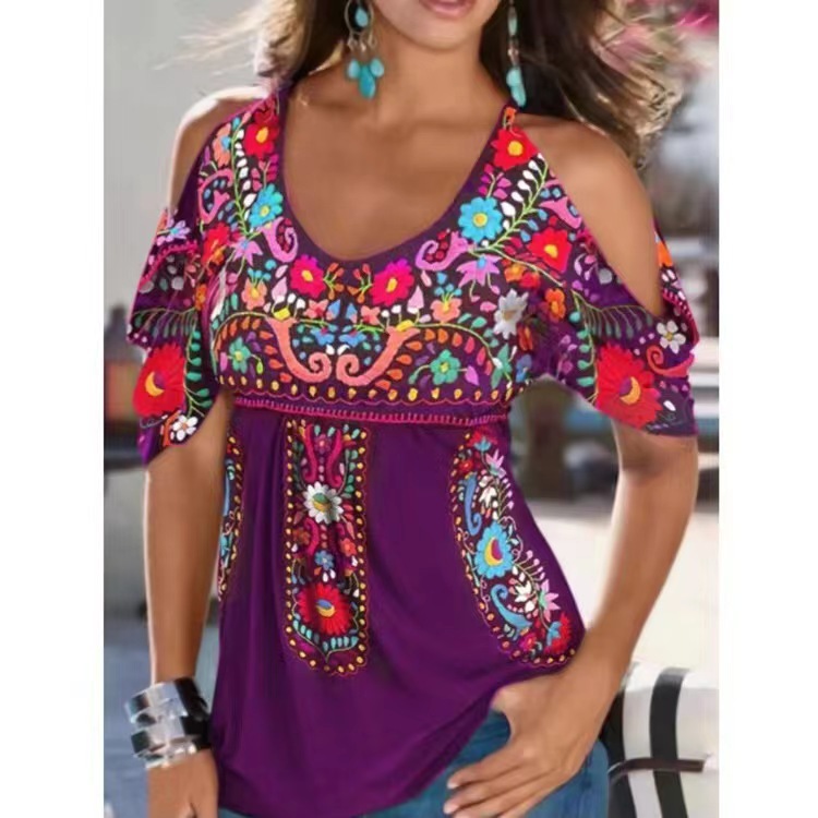 191g Weight Short Sleeve Sleeve Length Raglan Sleeve Sleeve Type Spandex, Polyester Fabric Type Long Top Length T-shirt Tops Type Holiday, Daily Occasion U Neck Neckline Slim Fit Type Printing Pattern Summer, Spring Season Printing Design Vacation, Ethnic Style Style T-shirt Short Sleeve Plus Size Tops Printing Vacation Ethnic Style Printing 3