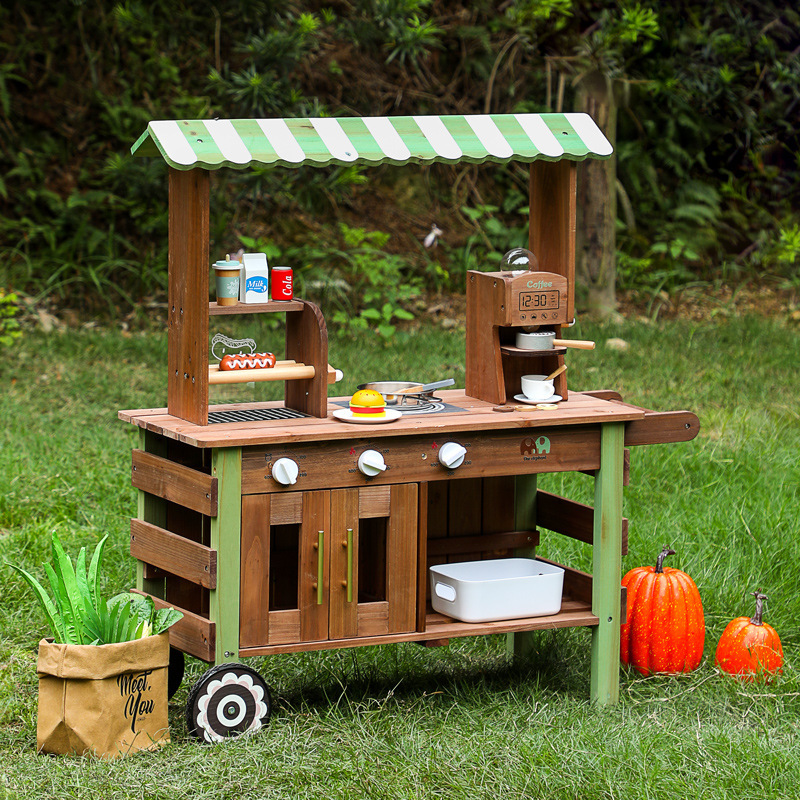 Children's Wooden Pretend Play Kitchen Toy Outdoor Multifunctional Kitchen Utensils Stove Cart for 3-6 Years Old Educational Play Children's Wooden Pretend Play Kitchen Toy Outdoor Multifunctional Kitchen Utensils Stove Cart for 3-6 Years Old Educational Play