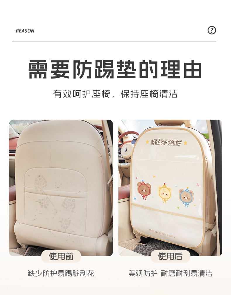 Car Seat Anti-Kick Pad, Seat Back Protection Pad, Cute Cartoon Kidsren's Rear Universal Storage Hanging Bag, Anti-Wear and Dirt-Resistant