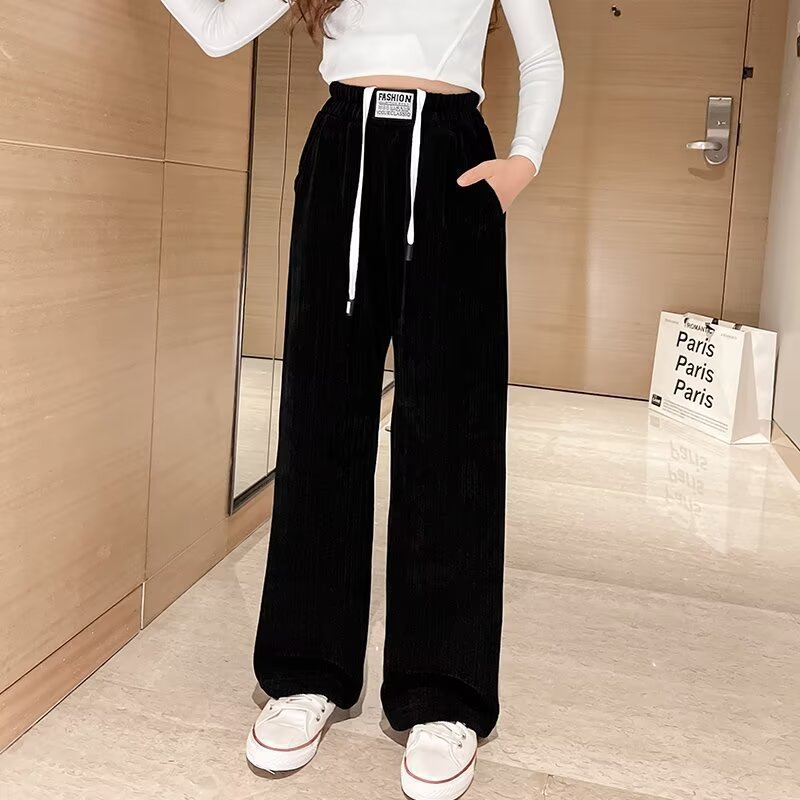 2024女の子のズボン秋冬の子供のストレートのワイドパンツの外に冬の春と秋のコーデュロイの中の子供の冬服を着ます。|undefined