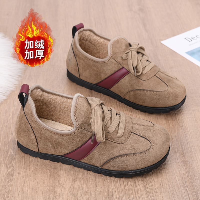 平底德训鞋新款冬季百搭软底复古休闲鞋运动板鞋女鞋加绒保暖棉鞋