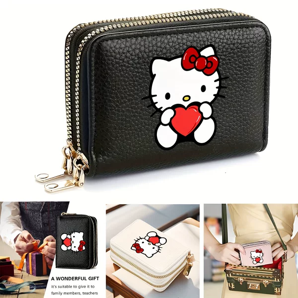 Hot-Selling Kt Cat Cartoon Print Small Wallet, Double-Layer Card Holder, Small Wallet for Girls, Coin Purse, Compact and Lightweight