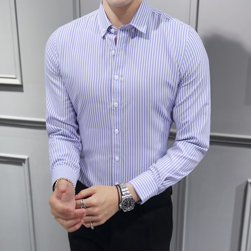 Camisas de manga larga para hombres Ropa de moda coreana para hombres guapos Tops de otoño para hombres de marca de moda Camisa larga a rayas casual