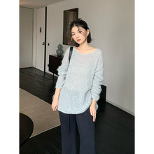 元派 慵懒薄款马海毛针织衫2026春新款宽松简约长袖罩衫上衣A6090