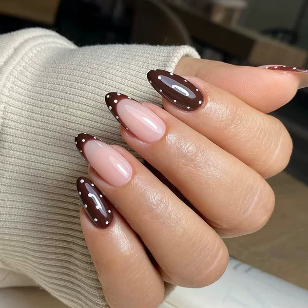 Lefan Manicure White Polka Dot French Style Wearable Nails Autumn and Winter Gentle Temperament Almond Nails Detachable False Nails