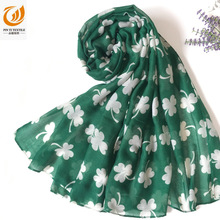 愛爾蘭聖帕特里克節圍巾三葉草巴厘紗印花圍巾防曬旅游巾綠色絲巾