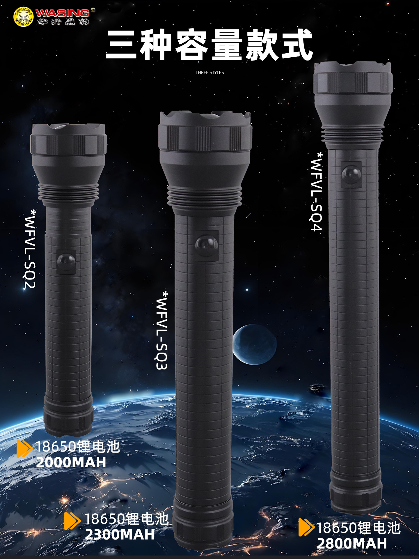 Huasheng Black Panther Strong Light Long-Range Telescopic Zoom Rechargeable Lithium Battery Patrol Security Outdoor No. 1 Battery Flashlight