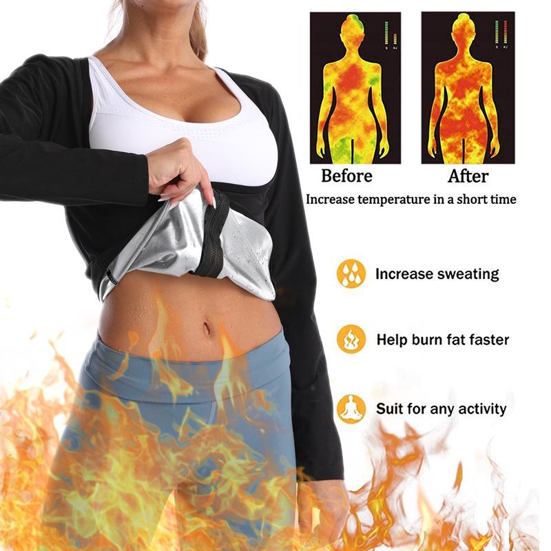 Traje de sudor transfronterizo Soporte del pecho de las mujeres cremallera ropa de entrenamiento de yoga deportes salud sauna sudor manga larga ropa de conformación del cuerpo europeo y americano