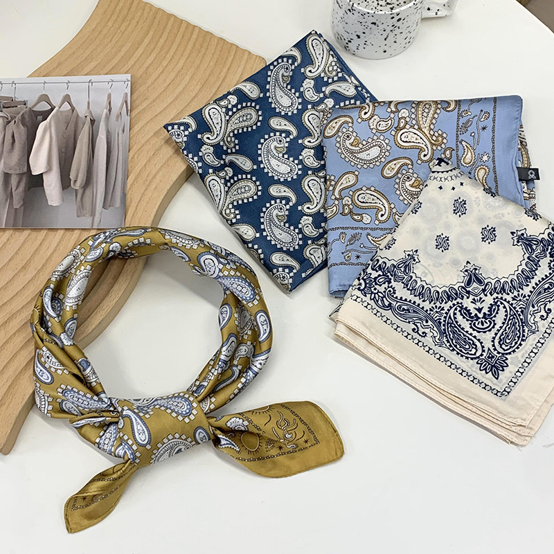 Buñuelo de seda cuadrada de impresión digital coreana para mujeres, buñuelo de cuello, buñuelo de cuello, buñuelo de moda, cinta