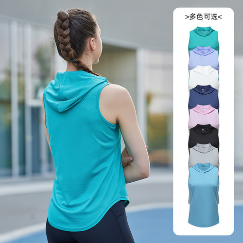 Women's Summer Hooded Tank Top Outdoor Fitness Training Running Quick Dry Tank Top Yoga Top Sports Tank Top