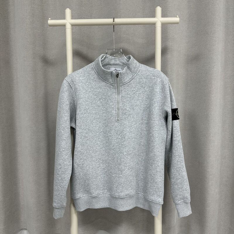 Stone Island Spring and Autumn New Ins Compass Emblem Half-Zip Pullover Solid Color Stand-Up Collar Loose Sweatshirt for Men