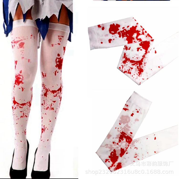 Stock al por mayor medias de sangre de Halloween, medias de sangre de pascua zombie, maquillaje de baile, disfraz de enfermería, medias sangrantes