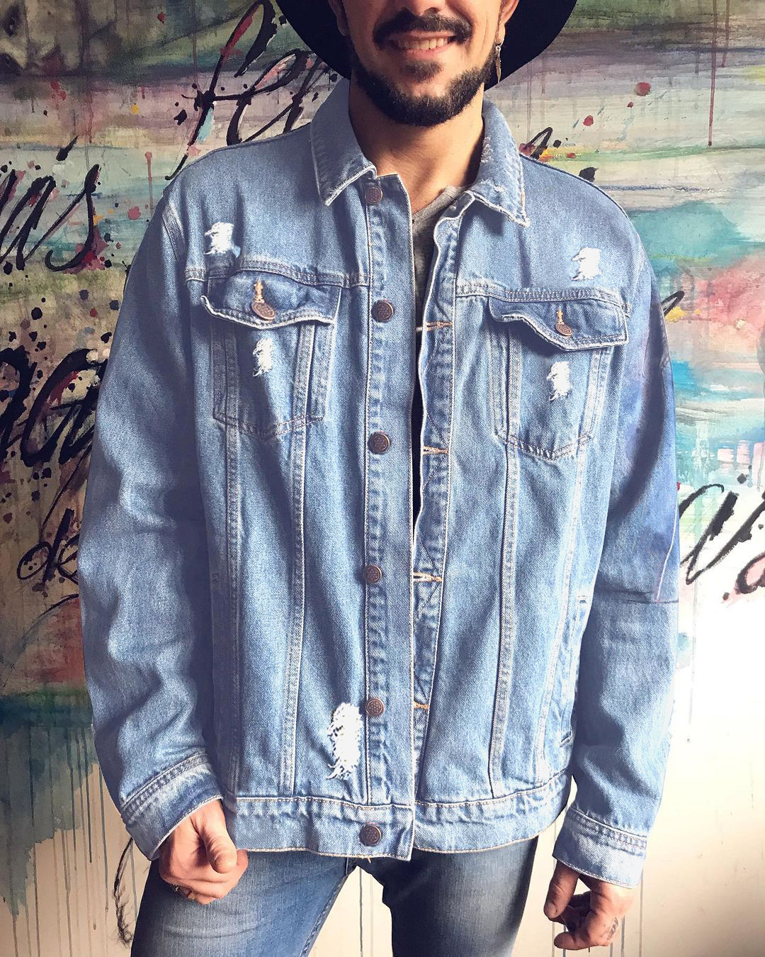 Men's Denim Jacket Round Neck Casual Printed Jacket For Autumn_voghion.com