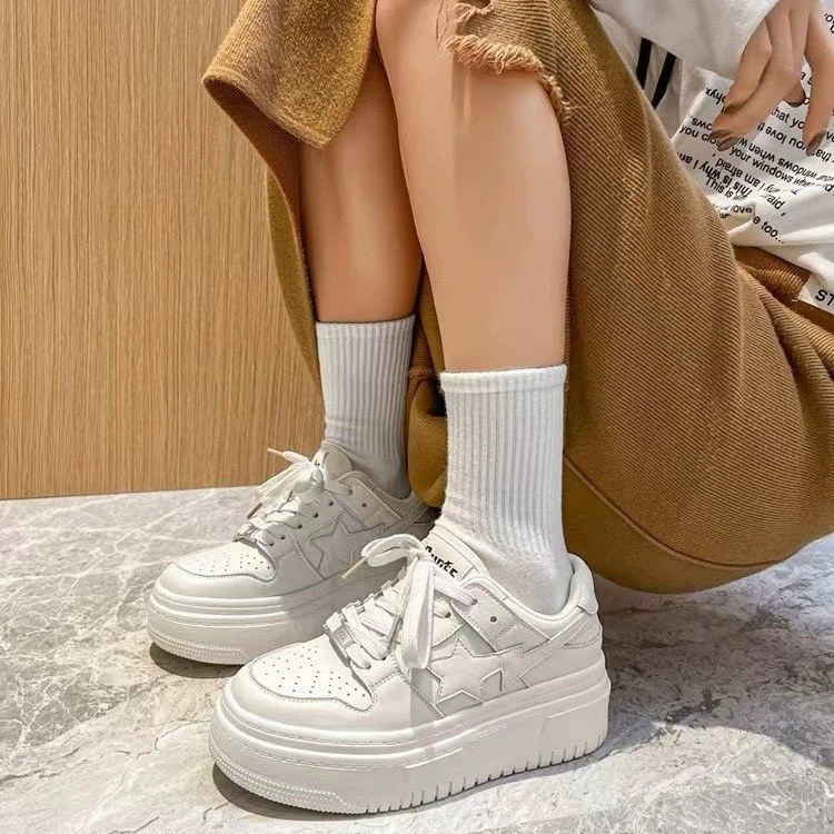 sports white shoes, summer universal sneakers platform, high casual footwear, soft sole