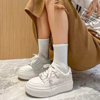 sports white shoes, summer universal sneakers platform, high casual footwear, soft sole