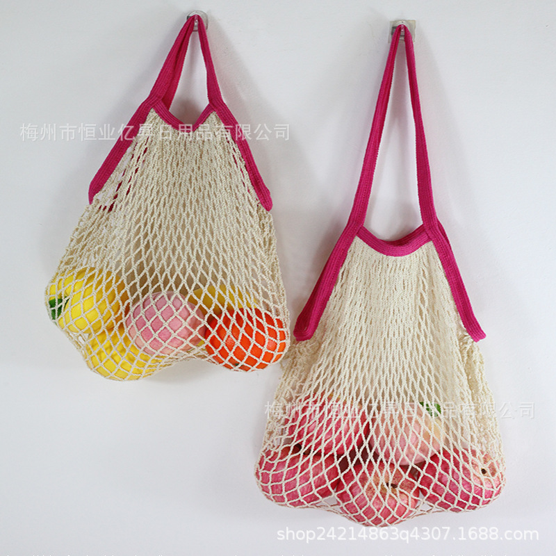 Bolsa de malla de algodón portátil al por mayor Bolsa de compras Supermercado Bolsa de malla de verduras y frutas Bolsa de compras Bolsa tejida hueca