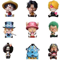 Q-version Seated Pose: Luffy, Zoro, Sanji, Nami, Robin, Brook, and Ussop