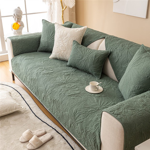 Four Seasons Neutral Cotton Quilted Embroidered Leaf Sofa Cushion Solid Color Modern Non-Slip Sofa Cushion Cover Wholesale