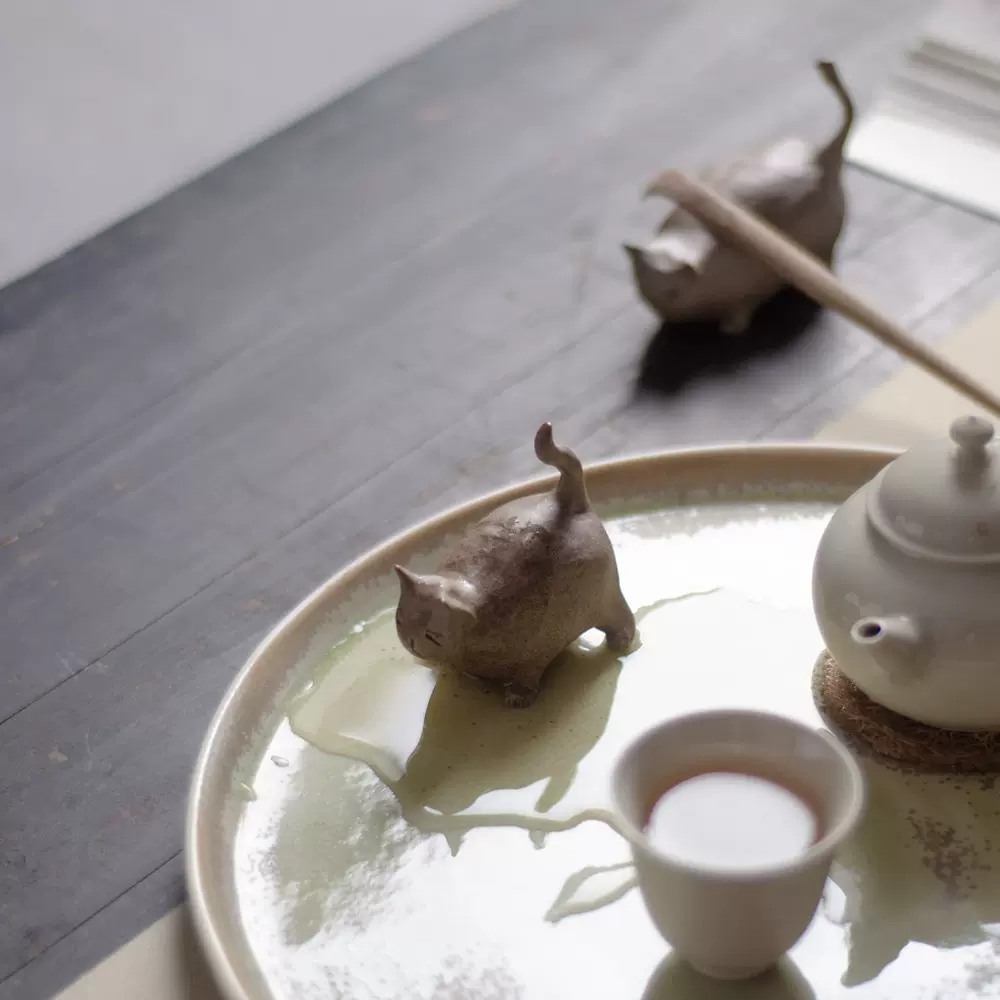 创意可爱小茶宠摆件精品粗陶可养陶瓷猫咪茶道茶玩功夫茶具配件