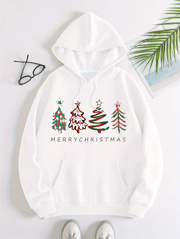 Women's Casual Christmas Hoodie, Merry Christmas Print, with Drawstring [Factory Wholesale]