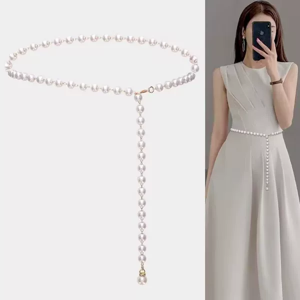 European and American Cross-Border Jewelry Pearl Waist Chain for Women Versatile Decorative Autumn and Winter Dress Sweater Waist Pearl Body Chain