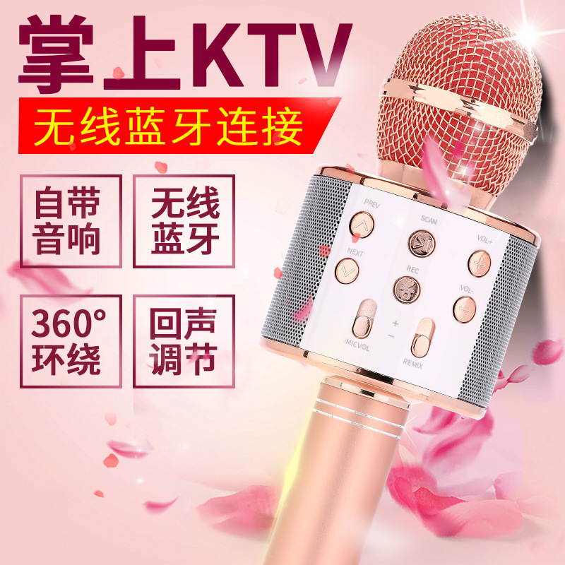 Cross-border ws858 mobile phone karaoke karaoke wireless bluetooth condenser microphone children's song microphone audio integration Cross-border ws858 mobile phone karaoke karaoke wireless bluetooth condenser microphone children's song microphone audio integration