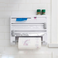 六合一多功能廚房收納置物架錫紙保鮮膜切割器收納架紙巾垃圾袋架